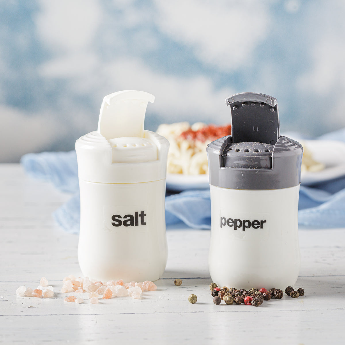 Glass Salt and Pepper Shakers- Moisture Proof Salt Shaker with Plastic Lid  - Refillable Spice Dispenser for Kitchen or Travel - Cute Seasoning Shakers