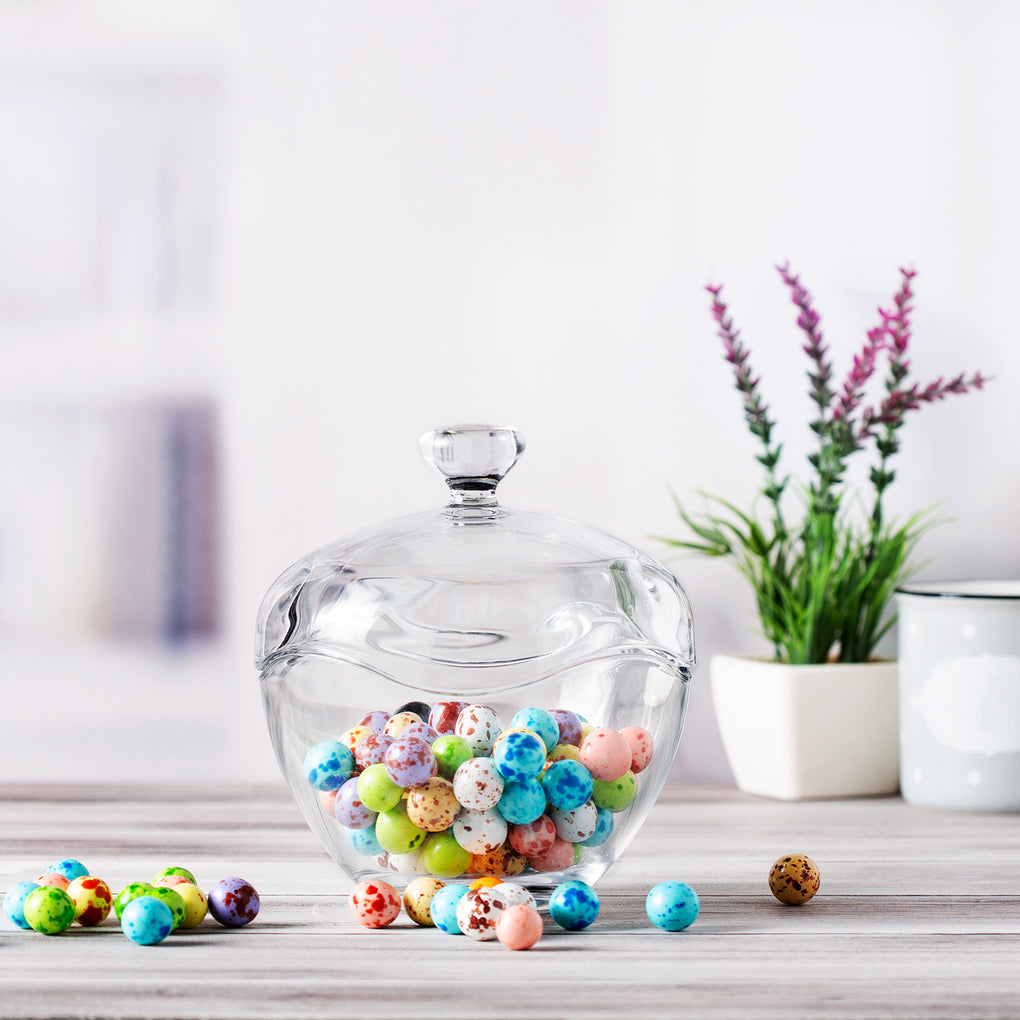 Crystalia Decorative Glass Candy Jar with Lid, Crystal Cut Small