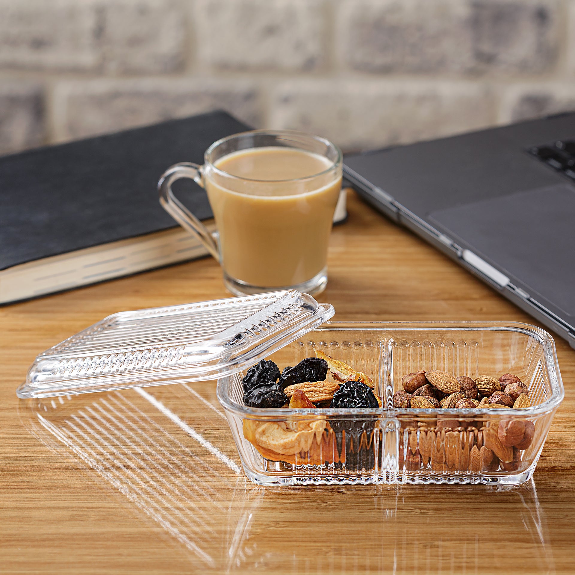 home double compartment glass food container