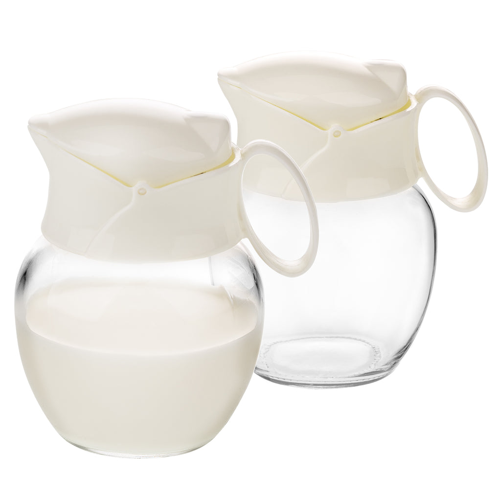 Crystalia Creamer Pitcher with Handle and Lid, Small Glass Body and  BPA-Free Plastic Lid, Mullti Purpose Pourer, 7 Ounces